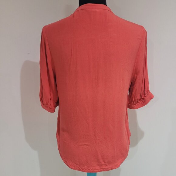 RW&Co V-Neck Button Down Blouse with Gathered Sleeves Size Small Coral - Picture 12 of 12